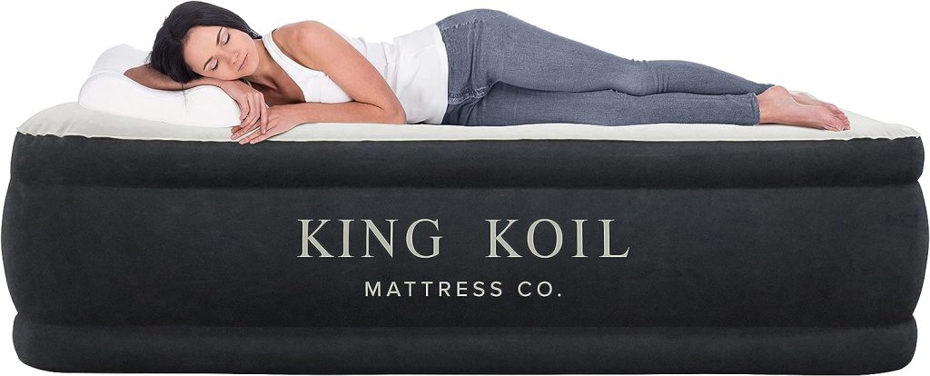 King Koil Luxury Twin Air Mattress with Built-in High Speed Pump for Camping, Home & Guests – 20” Twin Size Airbed Luxury Inflatable Blow Up Mattress Waterproof
