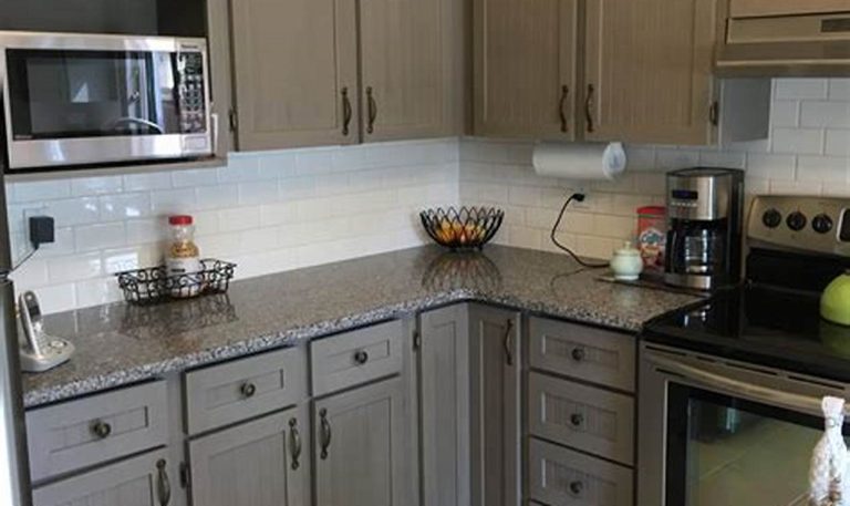gray painted kitchen cabinets