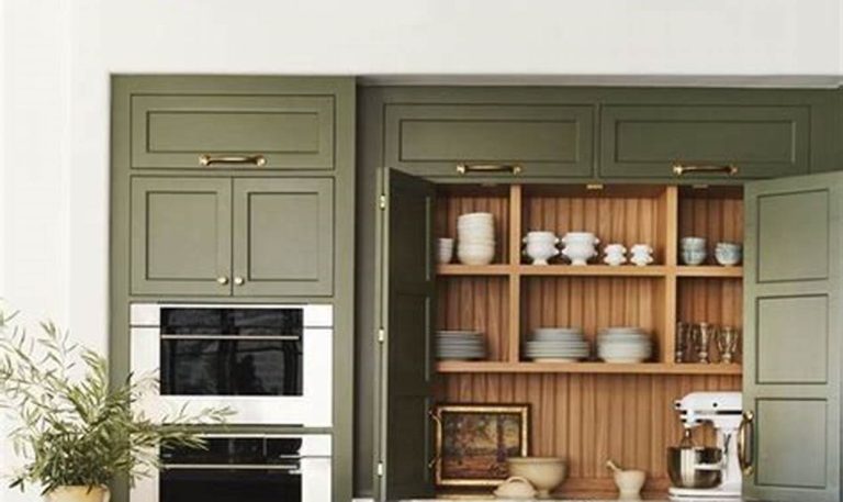 olive green kitchen cupboards