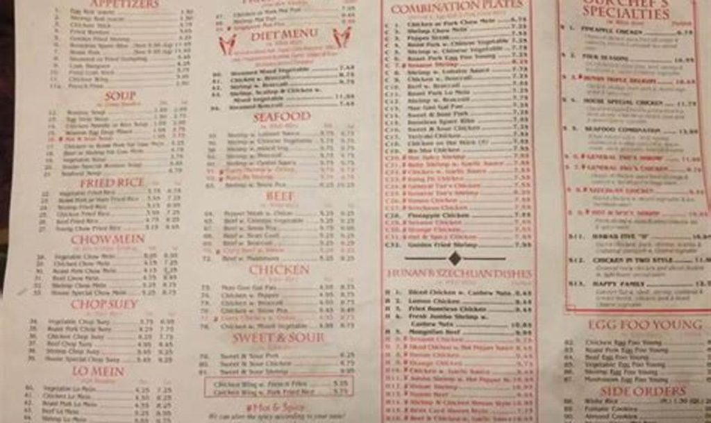 number 1 kitchen menu