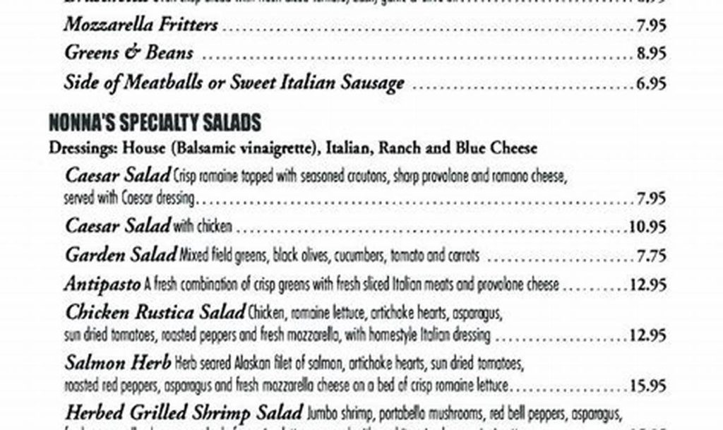 nonna maria's italian kitchen menu