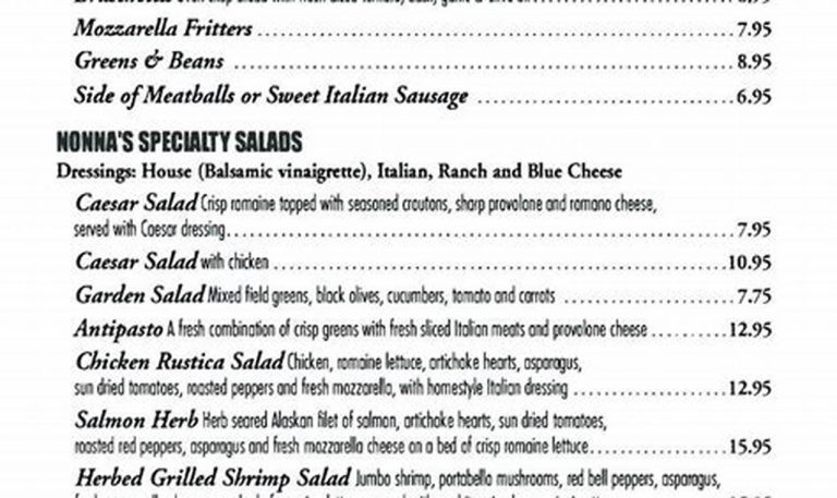 nonna maria's italian kitchen menu