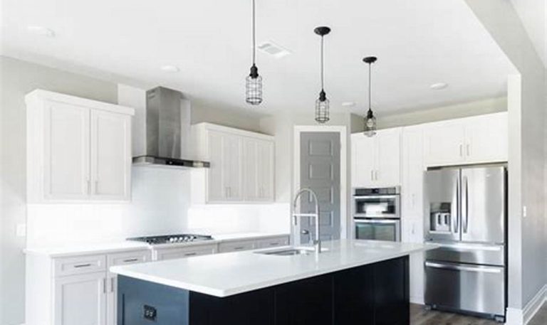 white kitchen black island