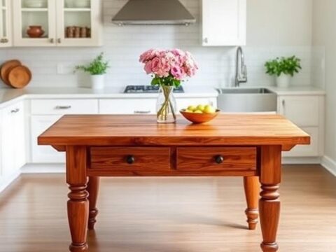 Stained Wood Kitchen Island Table with Legs