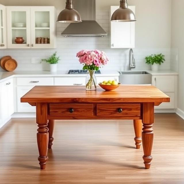 Stained Wood Kitchen Island Table with Legs